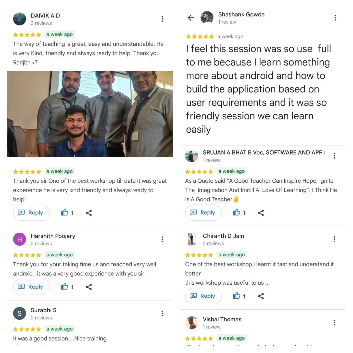 A selection of five-star learner reviews for TechManifester training
